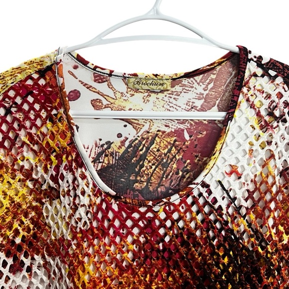 !SOLD! BROCHURE Multi Colour Shirt Short Sleeve Blouse Orange Net Lining - Picture 3 of 8